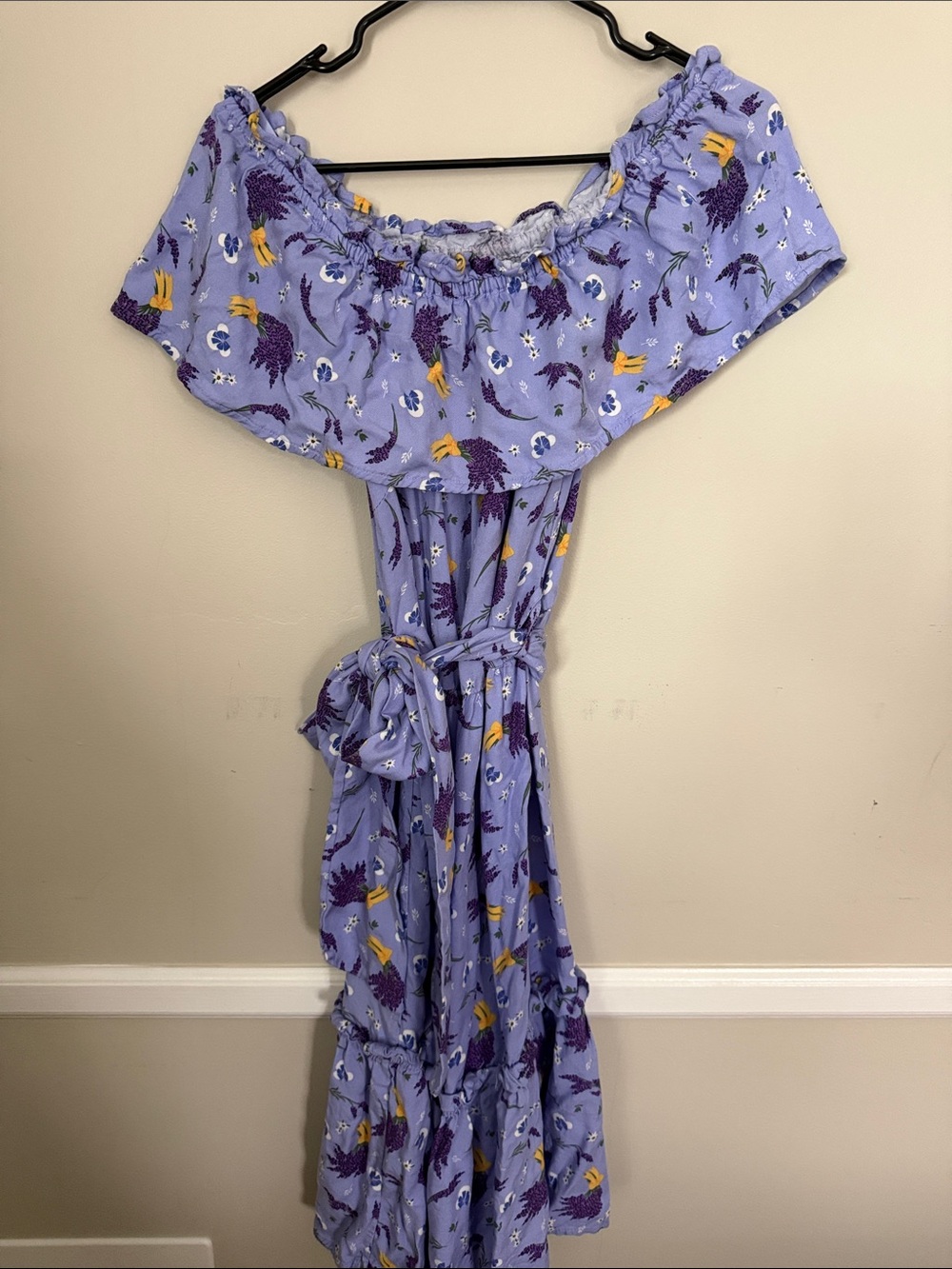Disney Lavender Floral Off-Shoulder Maxi Dress with Yellow Accents